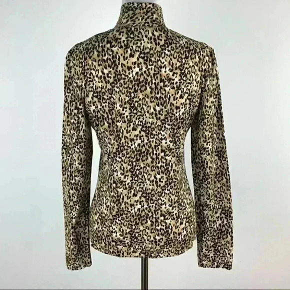 St. John top size S brown tan cheetah print long sleeve mock turtleneck stretch - Picture 4 of 11
